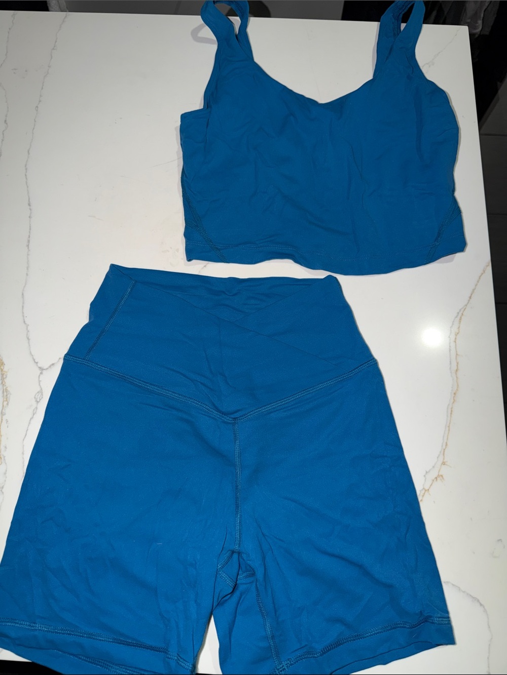 CRZ YOGA Blue High-Rise Bike Shorts Set